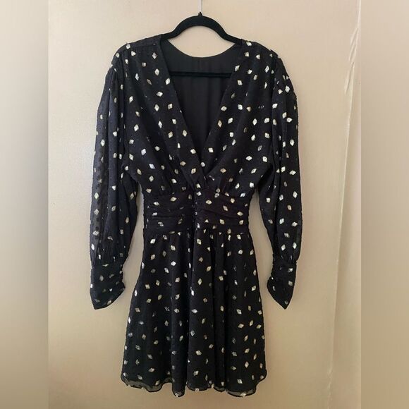 NWT Misa Los Angeles Davie dress diamond clip dot chiffon mini black Revolve XS - Picture 9 of 11